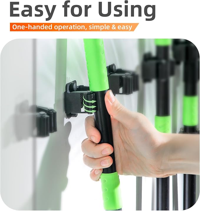 12 PCS Broom Holder Wall Mount, Upgraded Heavy Duty Mop and Broom Holder Wall Mount, Stainless Steel Broom Hanger Mop Holder Rack for Kitchen Laundry Garden Tool Organizer - Image 7