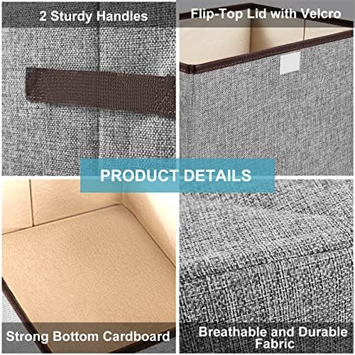Bagnizer Linen Fabric Foldable Storage Cube Bin Organizer Basket with Flip-Top Lid & Handles, Large Clothes Blanket Box for Home, Office, Closet, Gray & Pink, 4 Pack 14.6 x 9.5 x 9.5” - Image 3