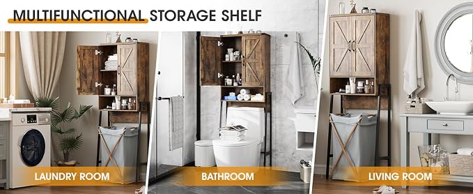 Vabches Over The Toilet Storage Cabinet with 2-Door Design Bathroom Organizers and Storage with Anti-Tip Device Over Toilet Organizer with Shelves for Bathroom,Restroom,Laundry Brown - Image 9