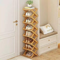 8 Tier Foldable Shoe Rack, Bamboo Vertical Shoe Organizer Tall for Multifunctional Narrow Shoe Shelf for Entryway, Closet, Corner, Bedroom, Hallway(Natural) by XZXWZX
