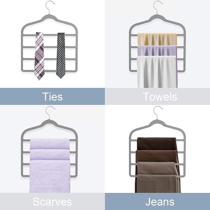 Tinfol 6pc Velvet Pant Hangers - Gray Space Saving Non-Silp Hangers, Jeans Slack Trousers Hanger, Multi Layer Clothes Hanger Closet Organizer for Clothes - Image 5