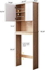 70"H Over The Toilet Cabinet with Asymmetrical Doors, Natural &White - Image 2