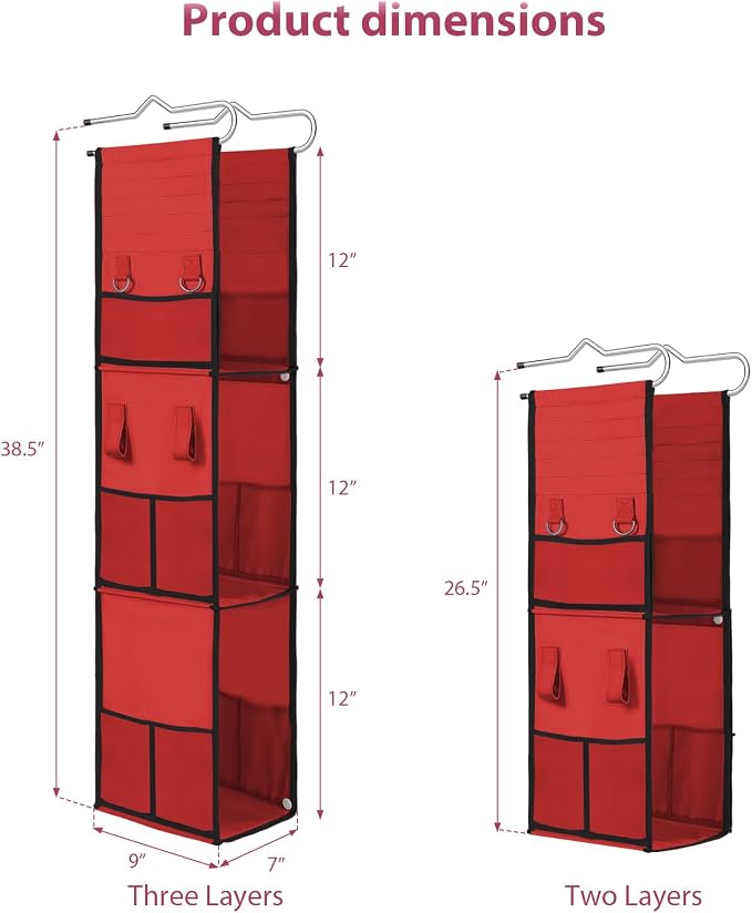 LOVEGRASS 3 Shelf Hanging Locker Organizer with Side Pockets, Red and Black - Image 3