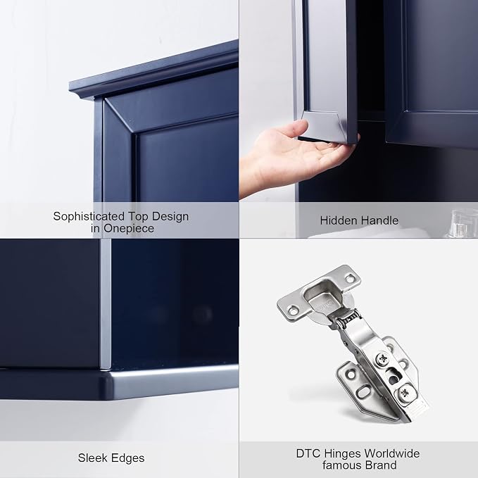 VANIRROR Navy Blue Bathroom Cabinet Wall Mounted W/ 2 Door Adjustable Shelf - Image 4