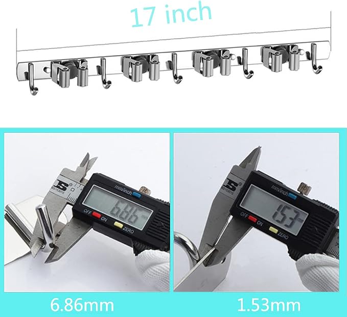 Broom Mop Holder Wall Mount Tool Hanger Organizer (4 Racks 5 Hooks) - Image 2