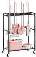 Broom and Mop Holder, MUNNAR Broom Closet Storage Cabinet, Cleaning Cart with Broom and Mop Hanger, Janitorial Cart with Wheels for Household, Laundry Room Organization by MUNNAR