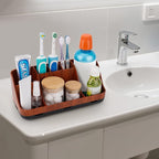 GFWARE Bathroom Decor and Accessories - Detachable 7 Slots Kids Electric Toothbrush and Toothpaste Holde for Bathroom Tray Countertop Vanity Storage, Bathroom Sink Storage Organizer, Red Wood - Image 6