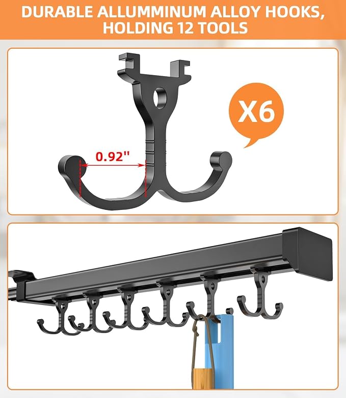 Pull Out Broom Holder With Adjustable Double Row Sliding Hook-Grey 14.2IN - Image 5