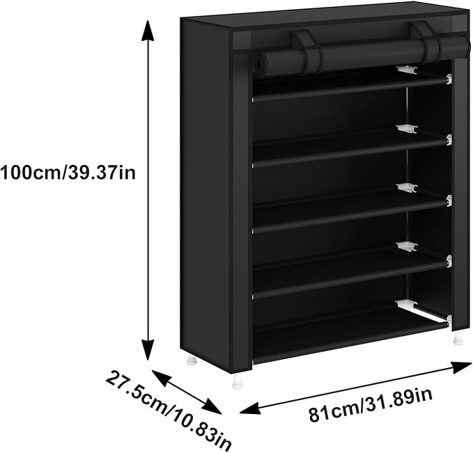 Laiensia 5-Tier Vertical Shoe Rack Organizer, Space Saving Shoe Storage Organizer, Non-Woven Cover Shoe Shelf Holds 20-25 Pairs for Bedroom, Hallway, Closet Entryway, Black - Image 3