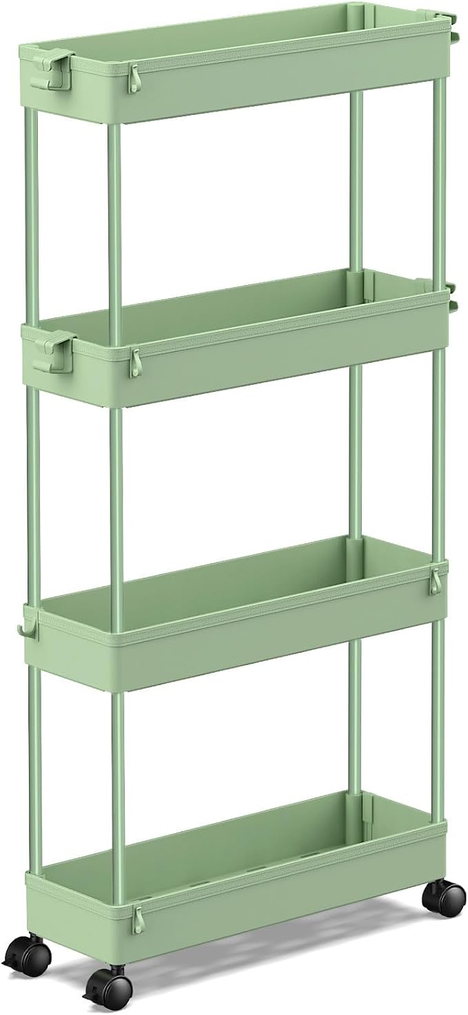 SPACEKEEPER Slim Rolling Storage Cart, 4 Tier Bathroom Cart Organizer,Green by SPACEKEEPER