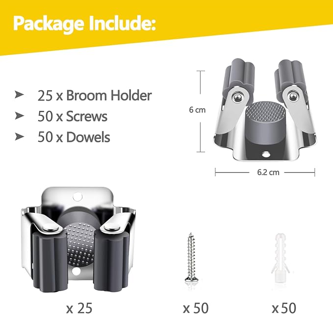 Verdenu 25 Pack Broom Holder Wall Mount, Mop and Broom Holder Wall Mount, Stainless Steel Command Mop Holder with Screws, Garden Tool Storage Organizer for Kitchen, Home, Bathroom, Garage, Grey - Image 2