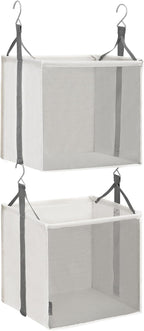 STORAGE MANIAC 2-Tier Hanging Closet Organizer, Fabric Storage Baskets with Hooks, Closet Shelves for Dorm Room, Apartment, Bedroom, Garment Rack & Wardrobe, Ivory by STORAGEMANIAC