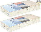 4 Inch Low Profile Under Bed Storage Drawer 2 Pack, Lightweight Underbed Clothes Storage Container Bins With NO STURCTURE, Shallow Storage Bag for Dorm & Home, With Clear Lids & Water-Resistant Fabric by KUKIKAN