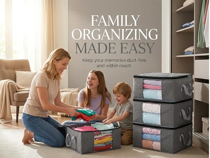 Storage Clothes Bins Closet Bags - 35L Containers Organizer Boxes Clothing Bin Organization for Organizing Blanket Pillow Sheet Sweater, Foldable Bedroom Small Storage Totes With Lids Zipper, 3pc Pack - Image 9