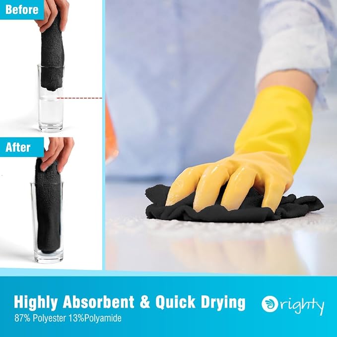 Orighty Microfiber Cleaning Cloth - 24 Pack, Black Cleaning Rags 12x11 inch - Image 3