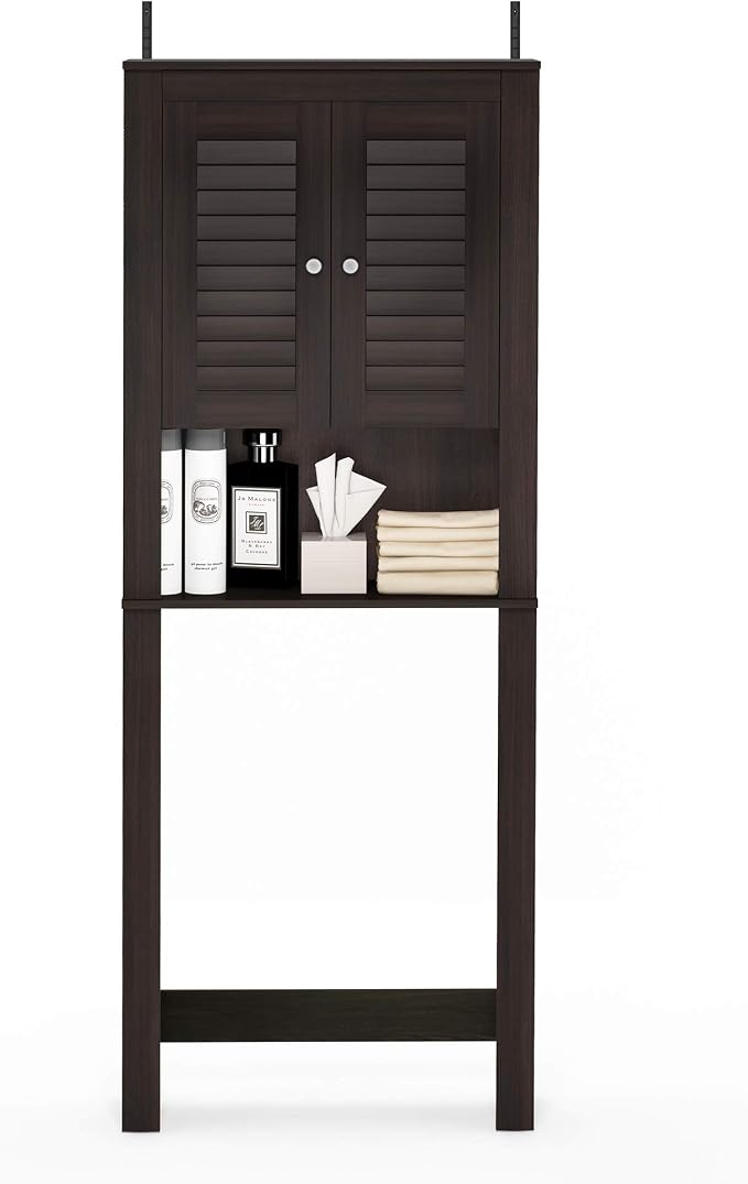 Furinno Indo Black Over The Toilet Storage with Double Louver Doors, Bathroom Storage Cabinet, Bathroom Shelf, Space Saving Over The Toilet Organizer, Black Espresso - Image 4