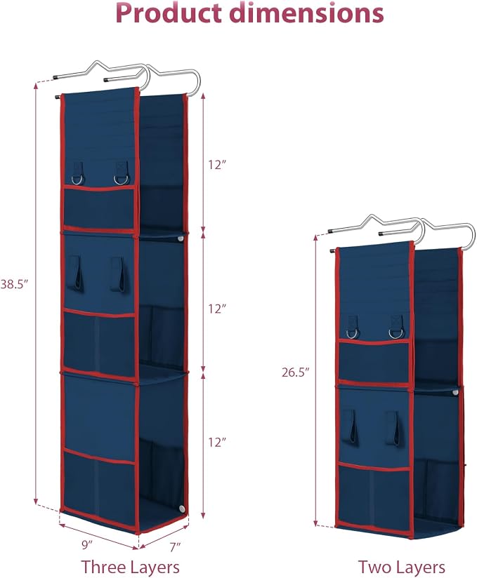 LOVEGRASS 3 Shelf Locker Organizer with Side Pockets, Navy Blue and Red - Image 3