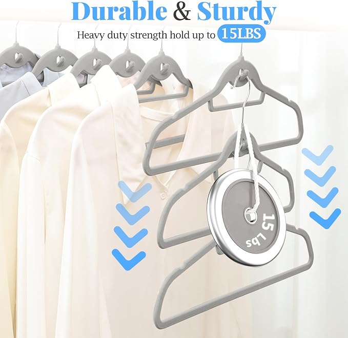 Velvet Felt Stackable Hangers 50 Pack, Thin & Space Saving, Gray | Non Slip, 15Lbs Capacity Heavy Duty With 360° Swivel Hook, Shoulder Notches, No Shoulder Bump, for Coat Suit Shirt Dress - Image 2