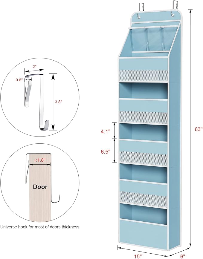 Univivi Fabric Over Door Hanging Organizer for Baby Nursery, Blue, 6-Shelf - Image 3