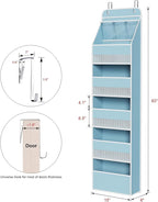 Univivi Fabric Over Door Hanging Organizer for Baby Nursery, Blue, 6-Shelf - Image 3