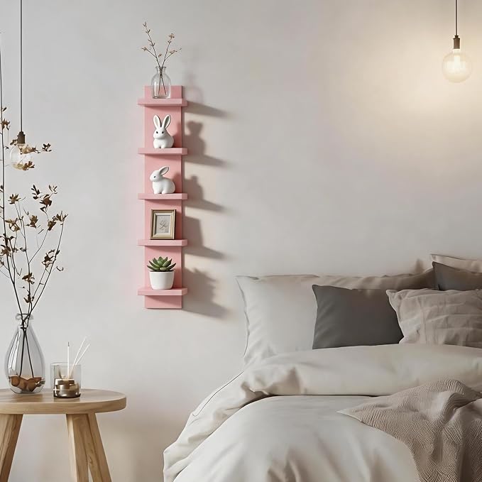 Homaterial 5 Tier Floating Wall Shelf, Pink - Image 2