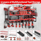 POKIPO Upgrade Large power tool organizer Wall Mount,4 Layers Heavy Duty Metal Loads 400lbs Power Tool Hanger Shelf Battery Storage with 8 Cordless Drill Bit Holder,Utility Racks for Garage Tool Room - Image 4
