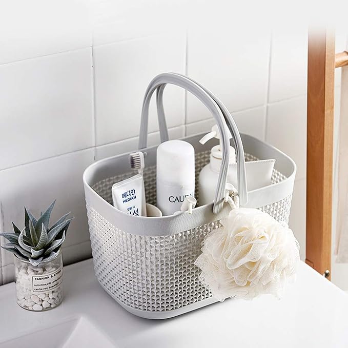 UUJOLY Plastic Portable Shower Caddy Basket, Storage Organizer, Grey, 3Pack - Image 2