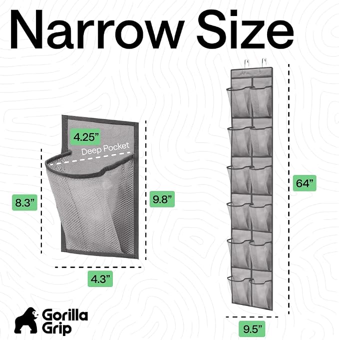 GORILLA GRIP Over the Door Shoe Organizer, 12 Large Pockets, Gray | Breathable Mesh Pocket, Space Saving Hanging Storage Holder, Closet Rack Hanger for Shoes, Pantry and Bathroom Accessories - Image 7