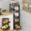 CarolynDesign Metal Wire Baskets with Wheels, Kitchen Storage Stackable Vegetable Fruit Cart Bins with Pull Out Wooden Handel Mat Bottom Sliding Dawers, for Bathroom, Garage and Pantry by CarolynDesign