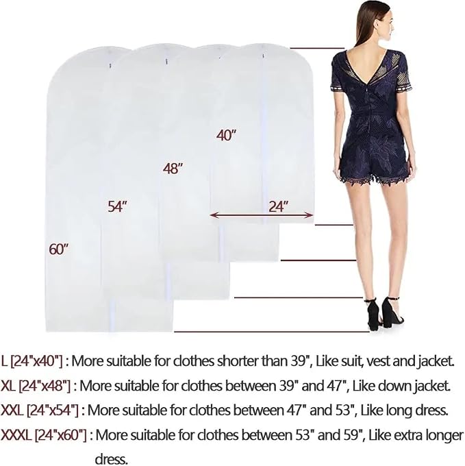 Garment Bags for Hanging Clothes Breathable Suit Bag (Set of 12) Covers with Zip PEVA Clothes Cover Bags Coat Waterproof Dress Cover Bags for Wardrobe Storage and Travel for Suits, Gowns-24'' x 40'' - Image 2