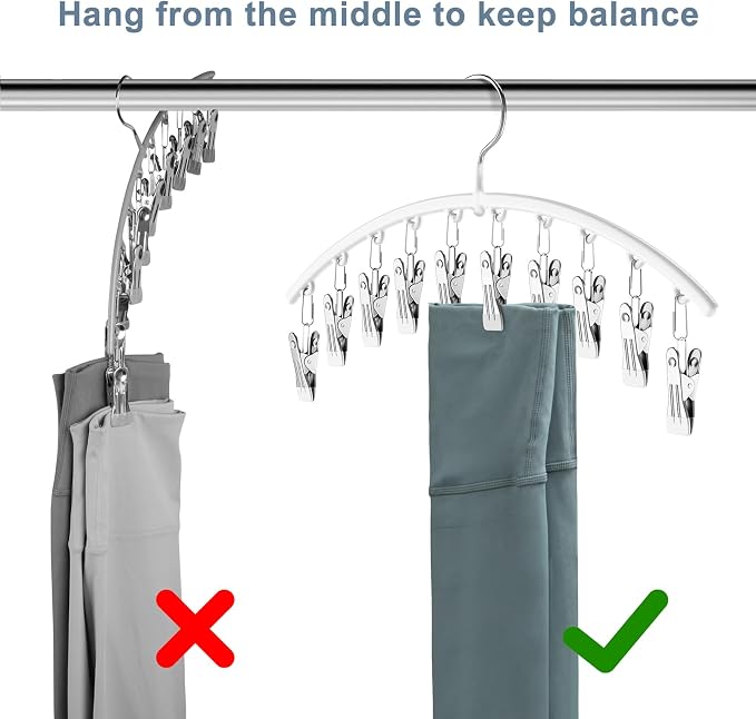 Legging Organizer for Closet, Metal Yoga Pants Hanger w/Rubber Coated 1 Pack w/10 Clips Hold 10 Leggings, Hangers Space Saving Hanging Closet Organizer for Closet Organizers and Storage-White - Image 4