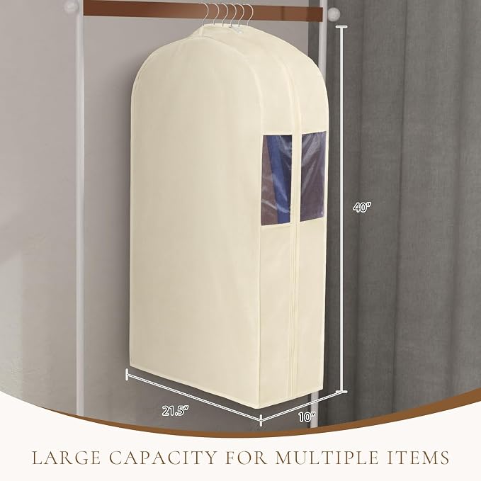 Univivi 40 Inch Cloth Garment Bags for Hanging Clothes 2 Pack, Beige - Image 6