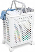 49L Collapsible Laundry Baskets, Plastic Laundry Hamper with Handles, Foldable Laundry Bin, Laundry Basket with Wheels for Laundry Room Organization, Ideal for Clothes, Towels, Blankets, White by Gdfjiy