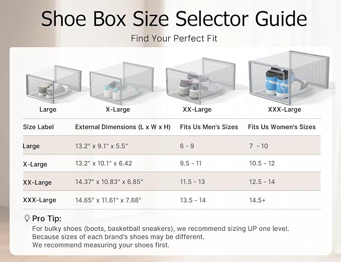 Kuject XX-Large Shoe Storage Boxes 12 Pack, Clear Stackable Shoe Organizer | Shoe Case for Closet, Entryway & Under-Bed Storage, Drop-Front Design, Space-Saving Solution for Family Organization,Grey - Image 8