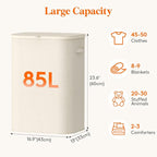 Lifewit 85L Large Laundry Basket with Lid, Laundry Hamper with Plastic Handles and Removable Bag, Foldable Tall Dirty Clothes Hampers for Laundry for Laundry Room, Bedroom, Bathroom, Dorm, White - Image 2