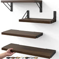 BAYKA Floating Shelves for Wall, Wood, Dark Brown, Set of 4, 16in by Bayka