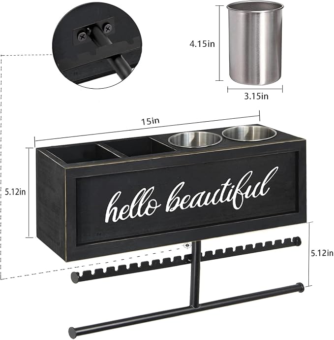 Rustic Hair Dryer Holder Wall Mounted,Hair Styling Tools & Accessories Organizer,Bathroom Supplies & hot Tools vanities Organizer Caddy,for Storage Flat Iron,Blow Dryer,Curling Iron,Towel - Image 7