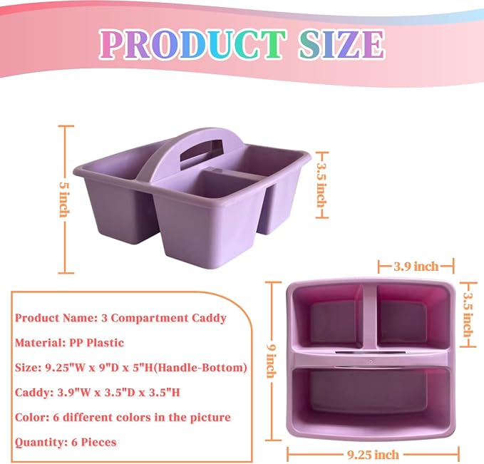 Set of 6 Classroom Caddy, Small Plastic Storage Caddy with Handle, Morandi - Image 4