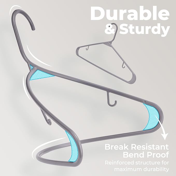 HOUSE DAY Grey Plastic Hangers 60 Pack, Slim Space-Saving Clothes Hangers - Image 8