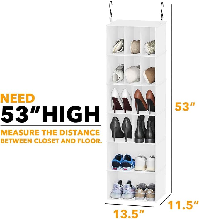 SpaceAid 2 Pack Hanging Closet Organizer and Storage with Dividers, 24 Compartments Hanging Shoe Shelves for Closet, Wardrobe, RV, Garment Rack - White - Image 2
