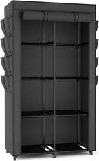 Portable Closet for Hanging Clothes, Portable Wardrobe Closet with Cover, 4 Storage Shelves, 2 Hanging Rods and 8 Side Pockets, Easy Assembly and Sturdy Free Standing Closet for Bedroom, Black - Image 9