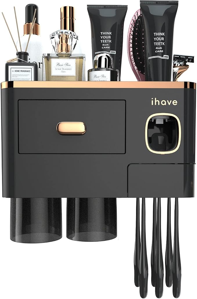 iHave Toothbrush Holders Bathrooms Wall Mount Toothpaste Dispenser & 2 Cups - Image 7