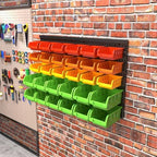 MULSAME Wall Mounted Storage Bins Parts Rack 4 Colors Bin Organizer Garage Plastic Shop Tool, Garage Organizers and Storage (Style-Vivid) 25.2"*16.2" - Image 5