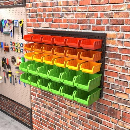 MULSAME Wall Mounted Storage Bins Parts Rack 4 Colors Bin Organizer Garage Plastic Shop Tool, Garage Organizers and Storage (Style-Vivid) 25.2"*16.2" - Image 5