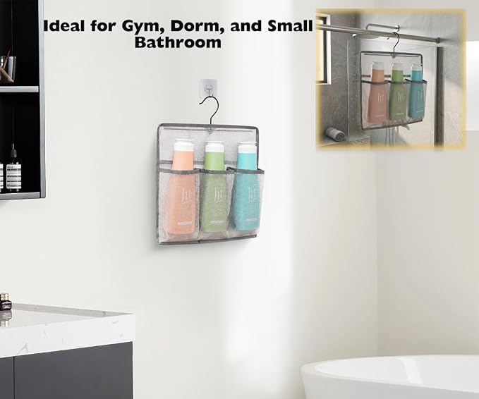 ALYER Mesh Shower Organizer, Shower Caddy with Rotating Detachable Metal Hanger, Quick Dry Bathroom Storage for Toiletry Accessories, Portable Shower Bag for RV, Dorm, Gym and Travel, Gray - Image 7