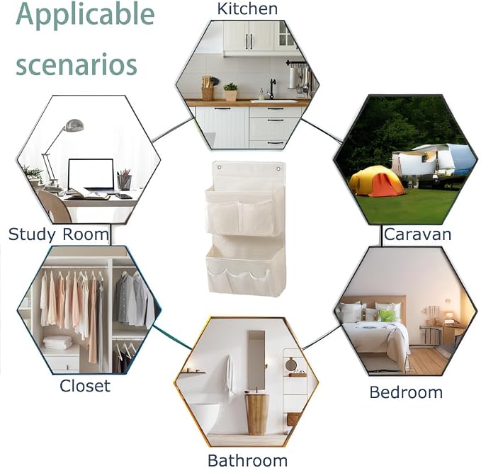 Wall Hanging Organizer – Over the Door Storage & Behind Door Organizer for Dormitory, Bathroom, Bedroom, Kitchen, Nursery, Space-Saving (White, 2 Pack) - Image 5