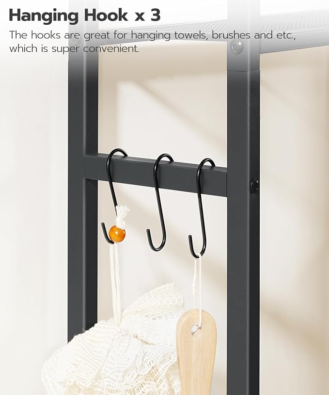 HOOBRO Over The Toilet Storage Cabinet, Freestanding Bathroom Organizer with Toilet Paper Holder, Hooks, 5-Tier Bathroom Storage Shelves for Laundry Room, Space Saver, Rustic Brown and Black BF84TS01 - Image 5
