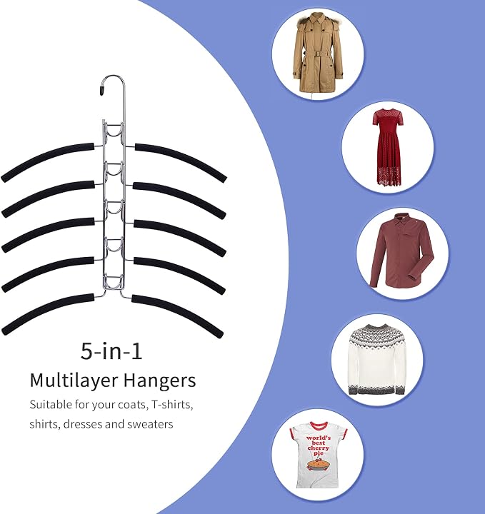 Nature Smile No Shoulder Bump Multiple Sweater Coat Clothes Hangers,Multi Layers Space Saving T Shirt Blouse Rack(4 Pack Black Color) - Image 4