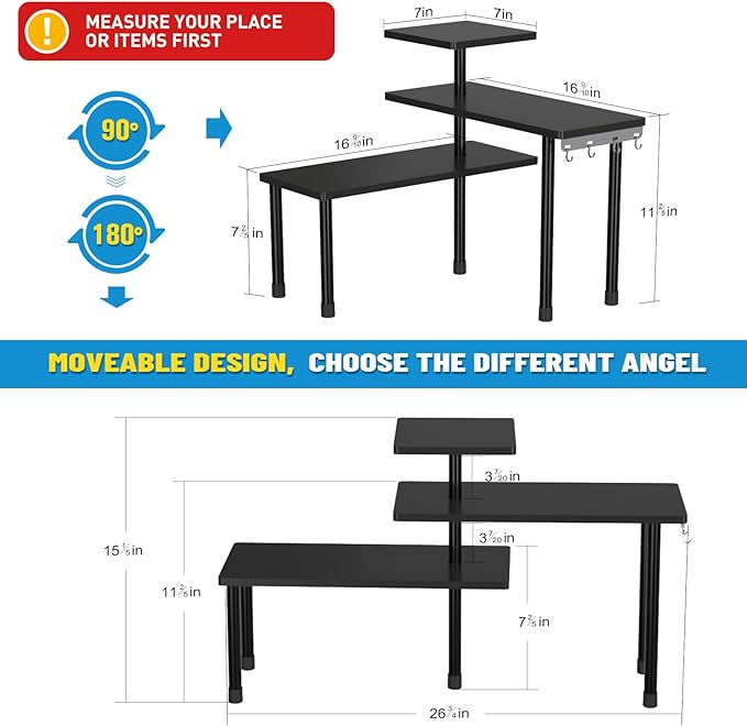 JayRex 3-Tier Bathroom Countertop Corner Shelf Organizer, Black - Image 2