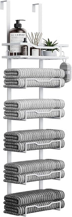 Aetyord Hanging Towel Racks for Bathroom No Drill - Over The Door 6-Tier Bath Towel Storage Organizer for Small Bathrooms - Back Door Large Tiered Towel Holder Hanger for Rolled Towels RV Camper White by Aetyord